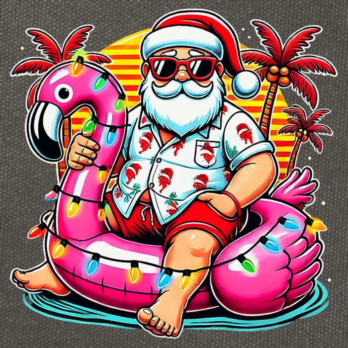 Christmas In July Santa Flamingo Float Summer Xmas Cotton Canvas Backpack