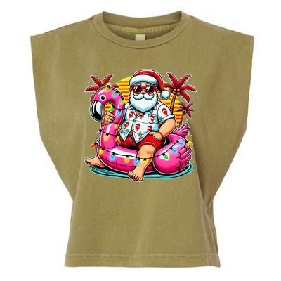 Christmas In July Santa Flamingo Float Summer Xmas Garment-Dyed Women's Muscle Tee