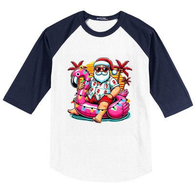 Christmas In July Santa Flamingo Float Summer Xmas Baseball Sleeve Shirt