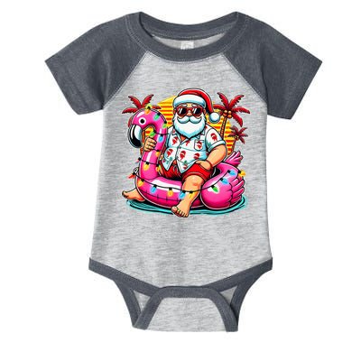 Christmas In July Santa Flamingo Float Summer Xmas Infant Baby Jersey Bodysuit