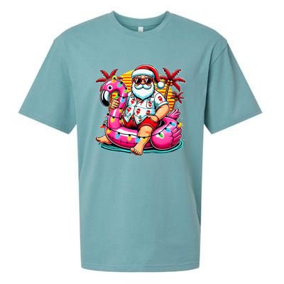 Christmas In July Santa Flamingo Float Summer Xmas Sueded Cloud Jersey T-Shirt