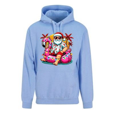 Christmas In July Santa Flamingo Float Summer Xmas Unisex Surf Hoodie