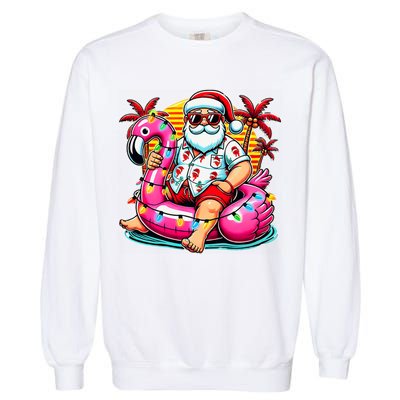 Christmas In July Santa Flamingo Float Summer Xmas Garment-Dyed Sweatshirt