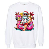 Christmas In July Santa Flamingo Float Summer Xmas Garment-Dyed Sweatshirt