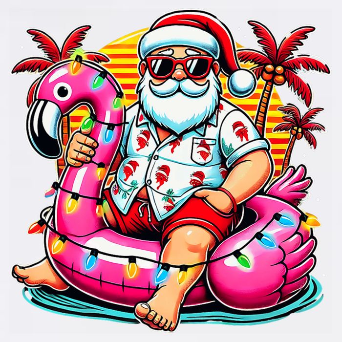 Christmas In July Santa Flamingo Float Summer Xmas Garment-Dyed Sweatshirt