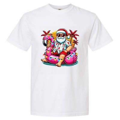 Christmas In July Santa Flamingo Float Summer Xmas Garment-Dyed Heavyweight T-Shirt