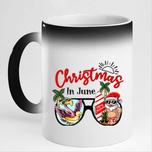 Christmas In June Sunglasses Santa Flamingo Summer Vacation 11oz Black Color Changing Mug