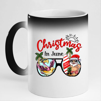 Christmas In June Sunglasses Santa Flamingo Summer Vacation 11oz Black Color Changing Mug