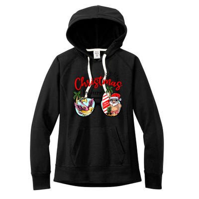 Christmas In June Sunglasses Santa Flamingo Summer Vacation Women's Fleece Hoodie