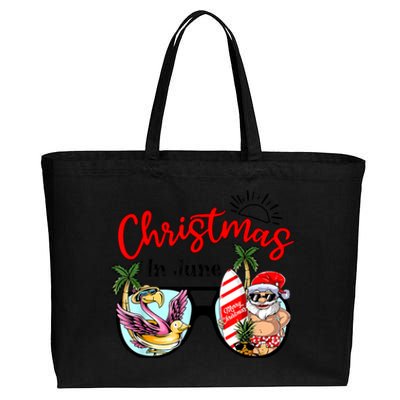 Christmas In June Sunglasses Santa Flamingo Summer Vacation Cotton Canvas Jumbo Tote