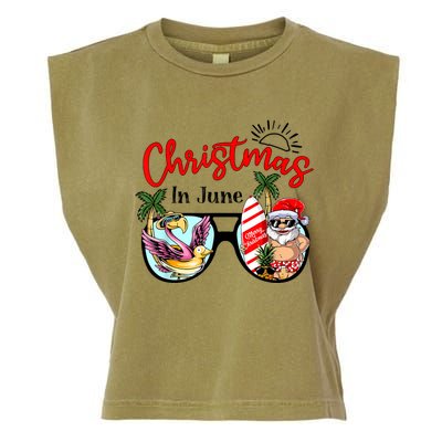 Christmas In June Sunglasses Santa Flamingo Summer Vacation Garment-Dyed Women's Muscle Tee