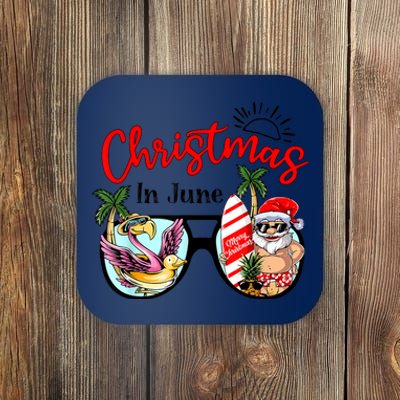 Christmas In June Sunglasses Santa Flamingo Summer Vacation Coaster