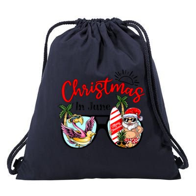 Christmas In June Sunglasses Santa Flamingo Summer Vacation Drawstring Bag