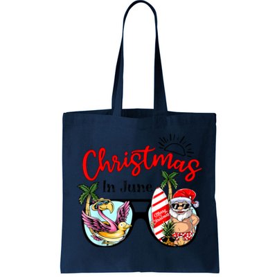 Christmas In June Sunglasses Santa Flamingo Summer Vacation Tote Bag