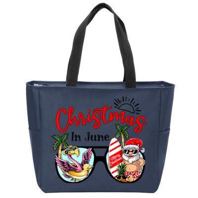 Christmas In June Sunglasses Santa Flamingo Summer Vacation Zip Tote Bag