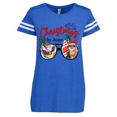 Christmas In June Sunglasses Santa Flamingo Summer Vacation Enza Ladies Jersey Football T-Shirt