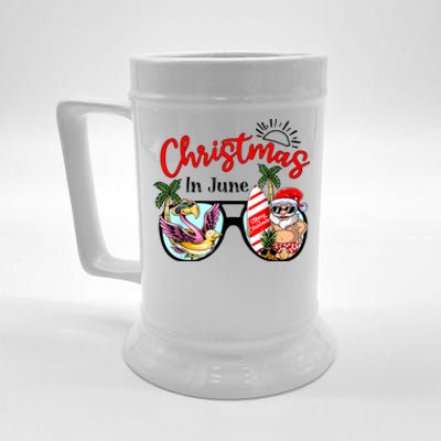 Christmas In June Sunglasses Santa Flamingo Summer Vacation Beer Stein