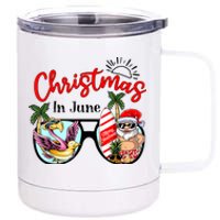 Christmas In June Sunglasses Santa Flamingo Summer Vacation 12 oz Stainless Steel Tumbler Cup