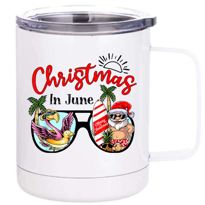 Christmas In June Sunglasses Santa Flamingo Summer Vacation 12 oz Stainless Steel Tumbler Cup