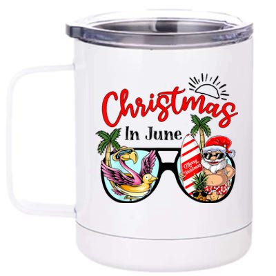 Christmas In June Sunglasses Santa Flamingo Summer Vacation 12 oz Stainless Steel Tumbler Cup