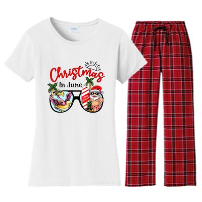 Christmas In June Sunglasses Santa Flamingo Summer Vacation Women's Flannel Pajama Set