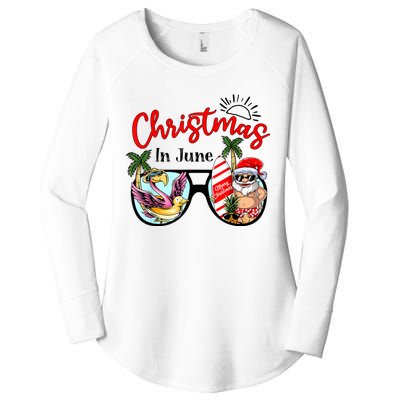 Christmas In June Sunglasses Santa Flamingo Summer Vacation Women's Perfect Tri Tunic Long Sleeve Shirt