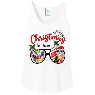 Christmas In June Sunglasses Santa Flamingo Summer Vacation Ladies Essential Tank