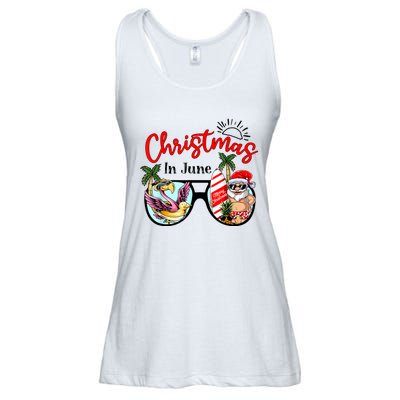 Christmas In June Sunglasses Santa Flamingo Summer Vacation Ladies Essential Flowy Tank