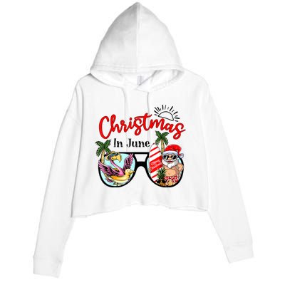 Christmas In June Sunglasses Santa Flamingo Summer Vacation Crop Fleece Hoodie