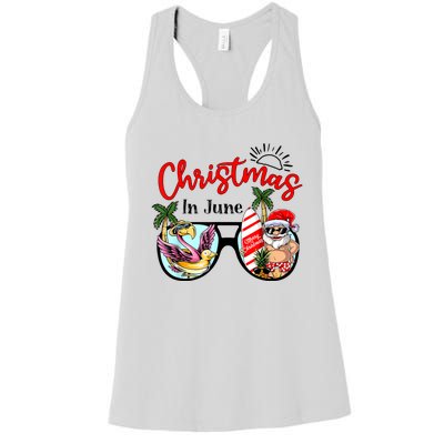 Christmas In June Sunglasses Santa Flamingo Summer Vacation Women's Racerback Tank