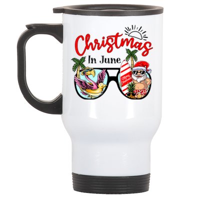 Christmas In June Sunglasses Santa Flamingo Summer Vacation Stainless Steel Travel Mug