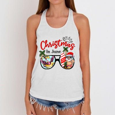 Christmas In June Sunglasses Santa Flamingo Summer Vacation Women's Knotted Racerback Tank