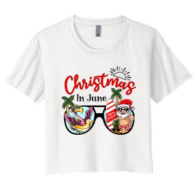 Christmas In June Sunglasses Santa Flamingo Summer Vacation Women's Crop Top Tee