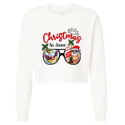 Christmas In June Sunglasses Santa Flamingo Summer Vacation Cropped Pullover Crew