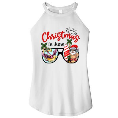 Christmas In June Sunglasses Santa Flamingo Summer Vacation Women's Perfect Tri Rocker Tank