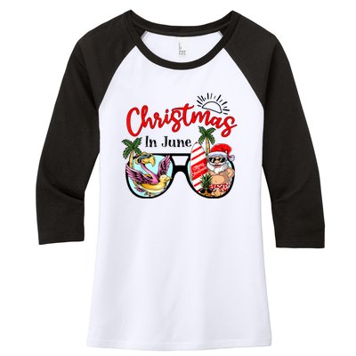 Christmas In June Sunglasses Santa Flamingo Summer Vacation Women's Tri-Blend 3/4-Sleeve Raglan Shirt