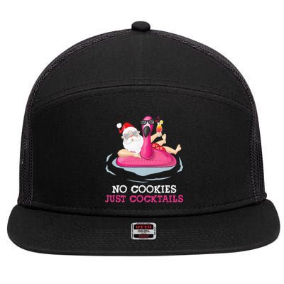 christmas in july no cookies just cocktails santa surfer 7 Panel Mesh Trucker Snapback Hat