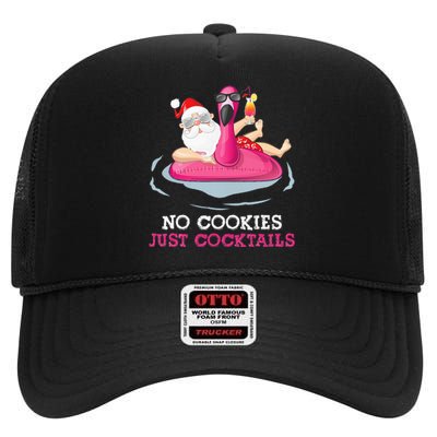 christmas in july no cookies just cocktails santa surfer High Crown Mesh Back Trucker Hat