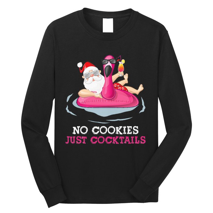 christmas in july no cookies just cocktails santa surfer Long Sleeve Shirt