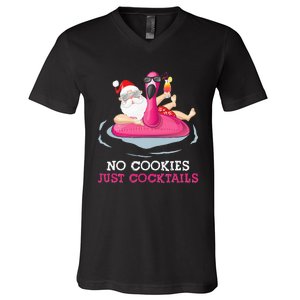 christmas in july no cookies just cocktails santa surfer V-Neck T-Shirt