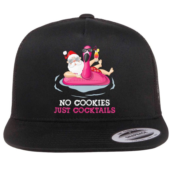 christmas in july no cookies just cocktails santa surfer Flat Bill Trucker Hat