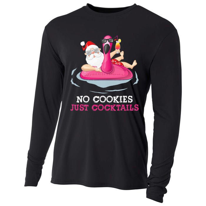 christmas in july no cookies just cocktails santa surfer Cooling Performance Long Sleeve Crew