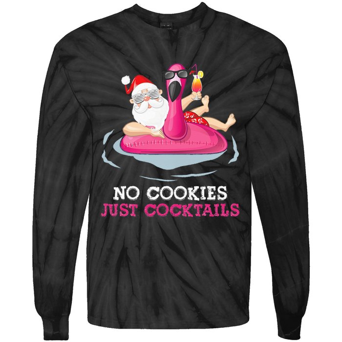 christmas in july no cookies just cocktails santa surfer Tie-Dye Long Sleeve Shirt