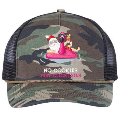 christmas in july no cookies just cocktails santa surfer Retro Rope Trucker Hat Cap