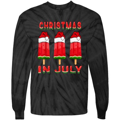 Christmas In July Watermelon Ice Pops Fun Christmas In July Tie-Dye Long Sleeve Shirt