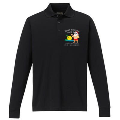 Christmas In July Pool Party Santa Vacation Gift Performance Long Sleeve Polo