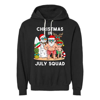 Christmas In July Squad Santa And Friends Xmas Boy Kids Garment-Dyed Fleece Hoodie