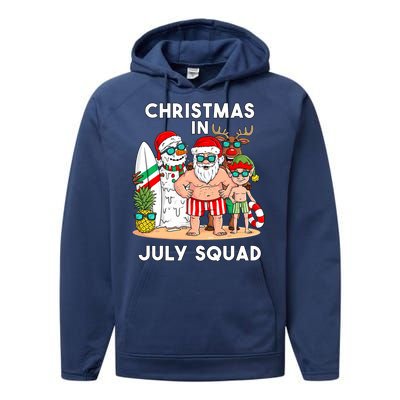 Christmas In July Squad Santa And Friends Xmas Boy Kids Performance Fleece Hoodie