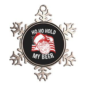 Christmas In July Santa Ho Ho Hold My Beer Drink Lover Metallic Star Ornament