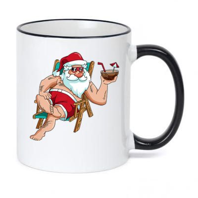 Christmas In July Santa On Beach Independence Day Summer 11oz Black Color Changing Mug